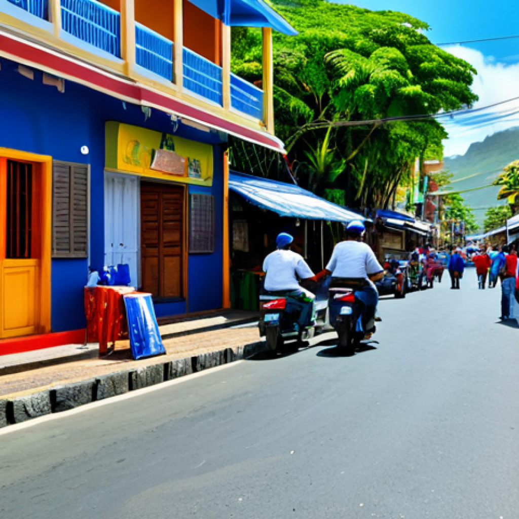 "A vibrant street scene in Mauritius on Independence Day, March 12,