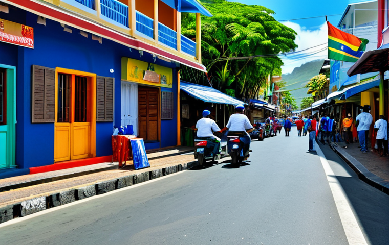"A vibrant street scene in Mauritius on Independence Day, March 12,