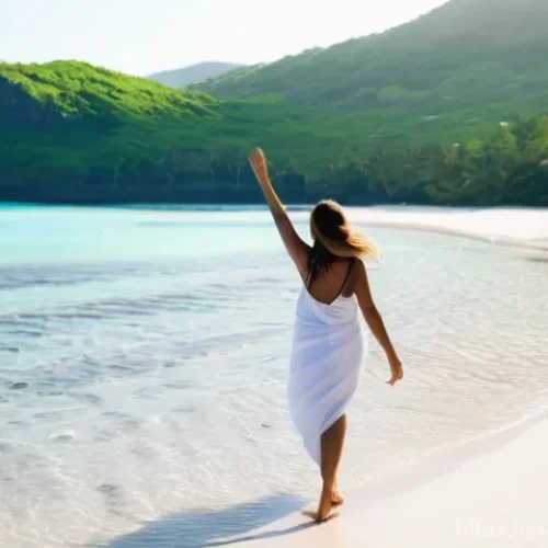 모리셔스 항공권 할인 - **Prompt 1: Serene Mauritian Beach Scene with a Traveler**
    "A breathtaking aerial view of a pris...