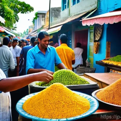 모리셔스 물가 비교 - **Vibrant Mauritian Market and Street Food Scene:**
    A bustling, lively outdoor market in Mauriti...