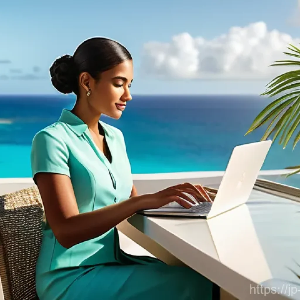 모리셔스 비즈니스 기회 - A diverse business professional, dressed in smart, modest business casual attire, is working intentl...